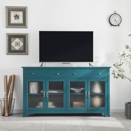 68” TV Console,Storage Buffet Cabinet, Sideboard with Glass Door and Adjustable Shelves, Console Table for Dining Living Room Cupboard, Teal Blue image