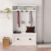 Entryway hall tree with coat rack 4 hooks andStorage benchShoe cabinet white image