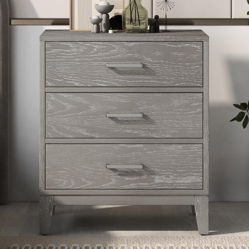 Modern Concise Style Solid wood Grey grain Three-Drawer Nightstand with Tapered Legs and Smooth Gliding Drawers image
