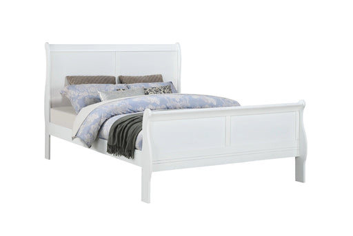 Louis Phillipe White Finish Queen Size Panel Sleigh Bed Solid Wood Wooden Bedroom Furniture image