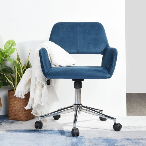 Velvet Upholstered Adjustable Swivel Office Chair, BLUE image
