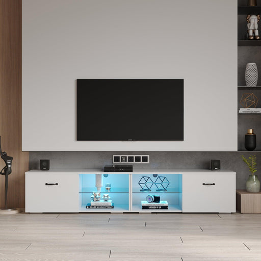 TV cabinet with LED light, white TV cabinet image