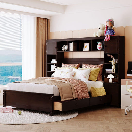Full Size Wooden Bed With All-in-One Cabinet and Shelf, Espresso image