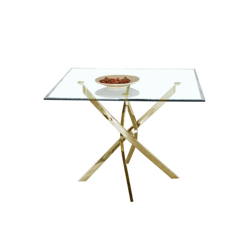 Contemporary Square Clear Dining Tempered Glass Table with Gold Finish Stainless Steel Legs image