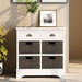 RusticStorage Cabinet with Two Drawers and Four  Classic Rattan Basket for Dining Room/Living Room (White) image
