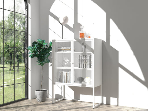 47.2 inches high MetalStorage Cabinet with 2 Mesh Doors, Suitable for Office, Dining Room and Living Room, White image