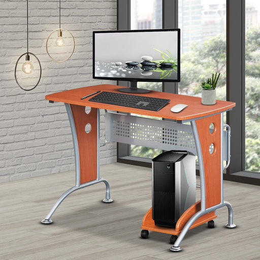 Techni MobiliModern  Computer Desk With Mobile CPU Caddy, Dark Honey image
