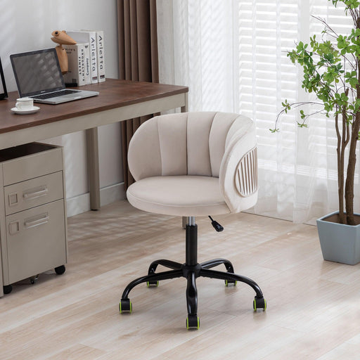 Zen Zone Velvet Leisure office chair, suitable for study and office, can adjust the height, can rotate 360 degrees, with pulley, Off-White image