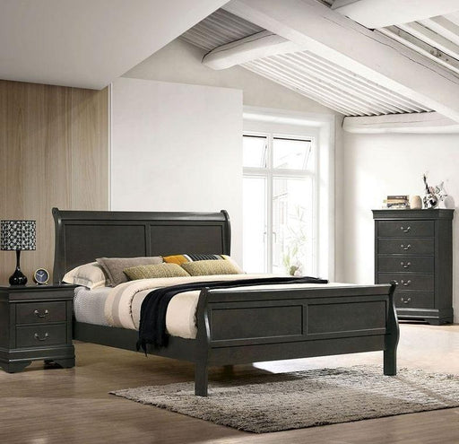 Classic Contemporary Eastern King Size Bed Gray Louis Phillipe Solidwood 1pc Bed Bedroom Sleigh Bed image