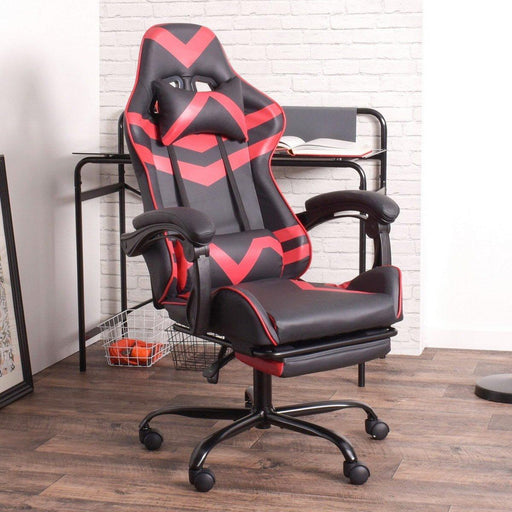 Gaming Office High Back Computer Leather Desk Mesh Ergonomic 180 Degrees Adjustable Swivel Task Chair with Headrest and Lumbar Support, & Footrest , Red image