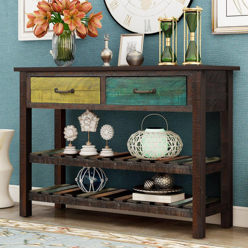 Console Table Sofa Table Console Tables for Entryway Hallway Bathroom Living Room with Drawers and 2 Tiers Shelves (Colorful) image