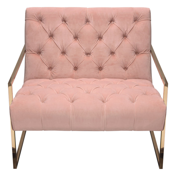 Luxe Accent Chair in Blush Pink Tufted Velvet Fabric with Polished Gold Stainless Steel Frame by Diamond Sofa image