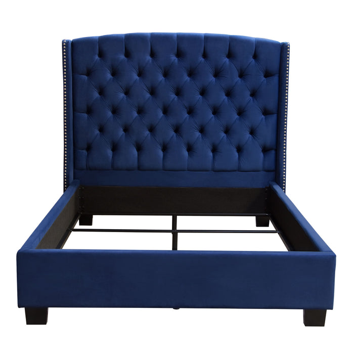 Majestic Queen Tufted Bed in Royal Navy Velvet with Nail Head Wing Accents by Diamond Sofa image