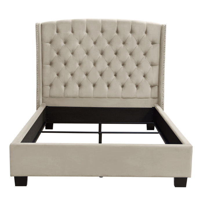 Majestic Queen Tufted Bed in Tan Velvet with Nail Head Wing Accents by Diamond Sofa image