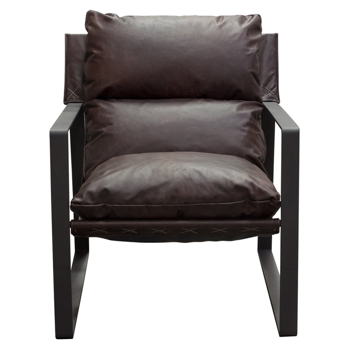 Miller Sling Accent Chair in Genuine Chocolate Leather w/ Black Powder Coated Metal Frame by Diamond Sofa image