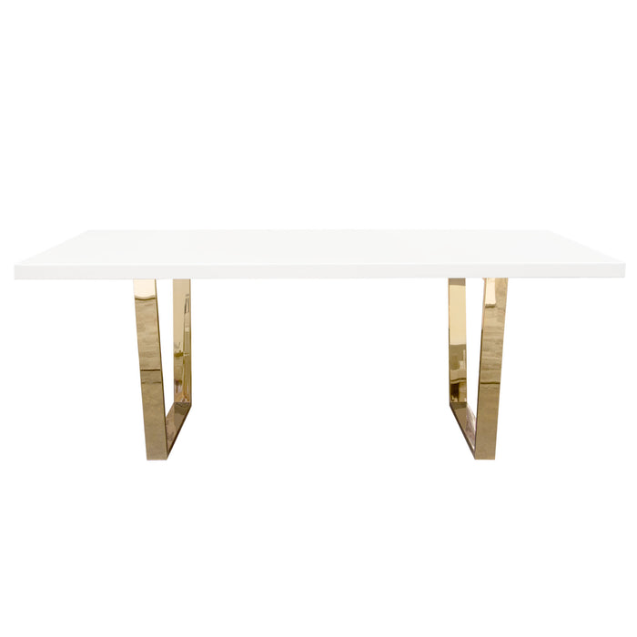 Mirage Rectangular Dining Table w/ White Lacquer Top and Polished Gold Metal Base by Diamond Sofa image