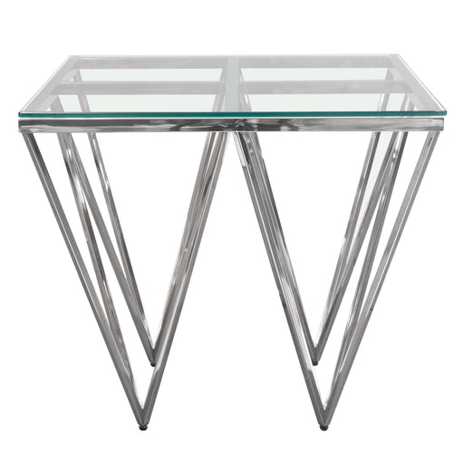 Omni Square End Table with Clear Tempered Glass Top and Polished Stainless Steel Base by Diamond Sofa image