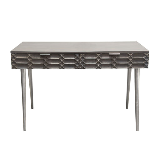 Petra Solid Mango Wood 2-Drawer Writing Desk in Smoke Grey Finish w/ Nickel Legs by Diamond Sofa image