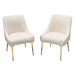 Set of (2) Quinn Dining Chairs w/ Vertical Outside Pleat Detail and Contoured Arm in Cream Velvet w/ Brushed Gold Metal Leg by Diamond Sofa image