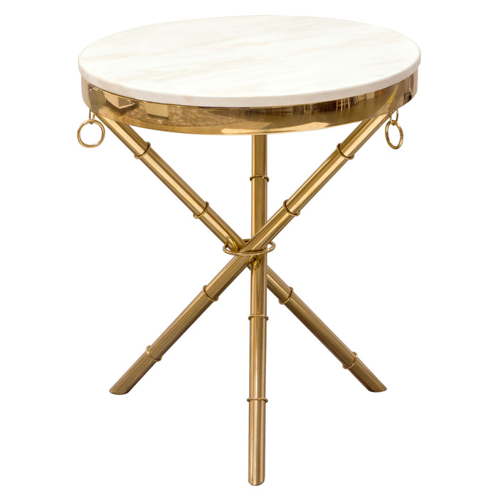 Reed Round Accent Table with White Marble Top and Gold Finished Metal Base by Diamond Sofa image