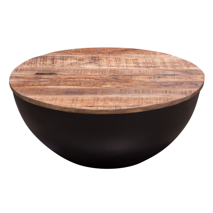 Salem Round Drum Storage Cocktail Table w/ Natural Mango Wood Top & Metal Base by Diamond Sofa image