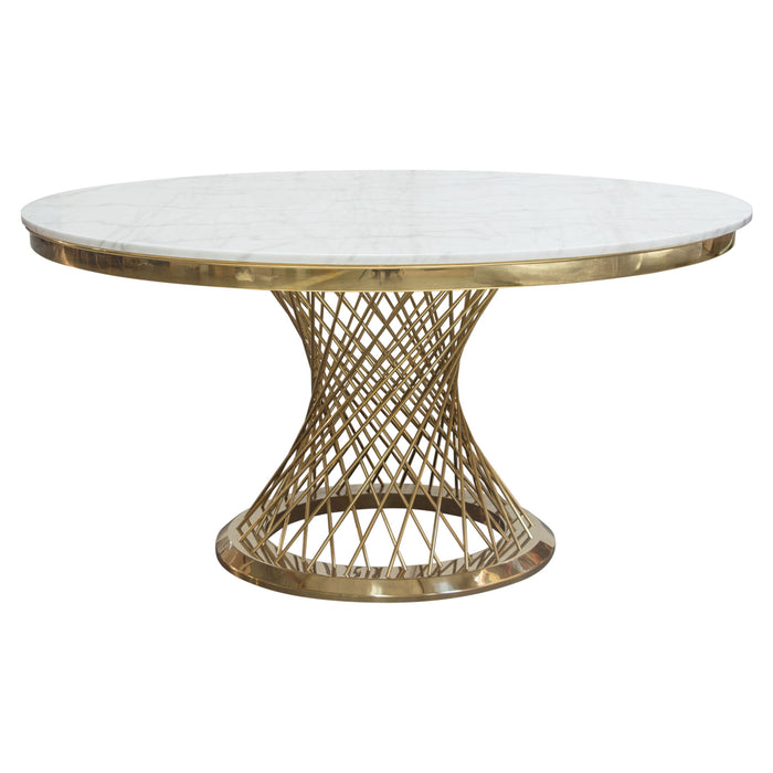 Solstice 60" Round Dining Table with Genuine Marble Top and Polished Gold Spiral Spoked Base by Diamond Sofa image