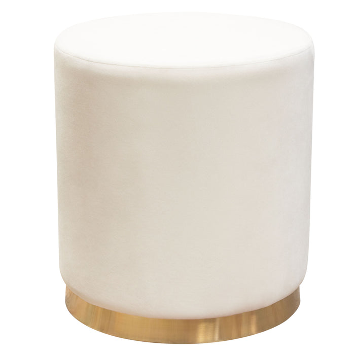 Sorbet Round Accent Ottoman in Cream Velvet w/ Gold Metal Band Accent by Diamond Sofa image