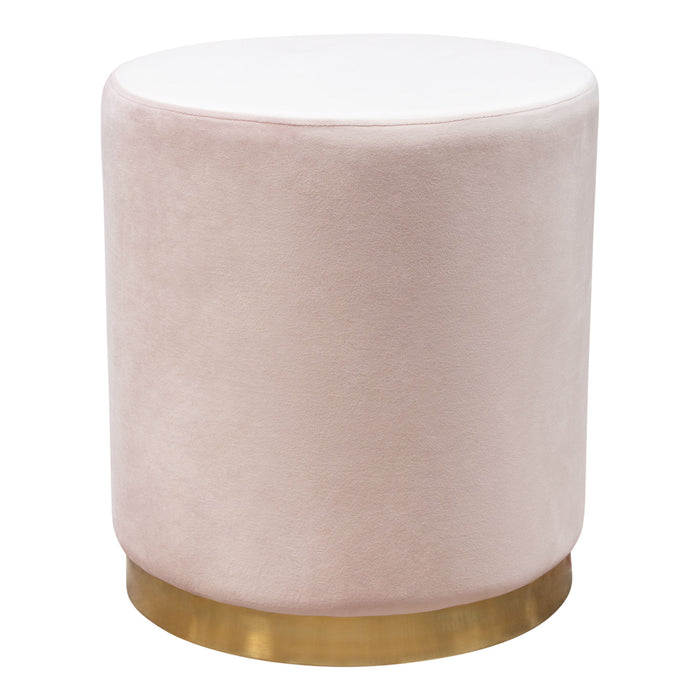 Sorbet Round Accent Ottoman in Blush Pink Velvet w/ Gold Metal Band Accent by Diamond Sofa image