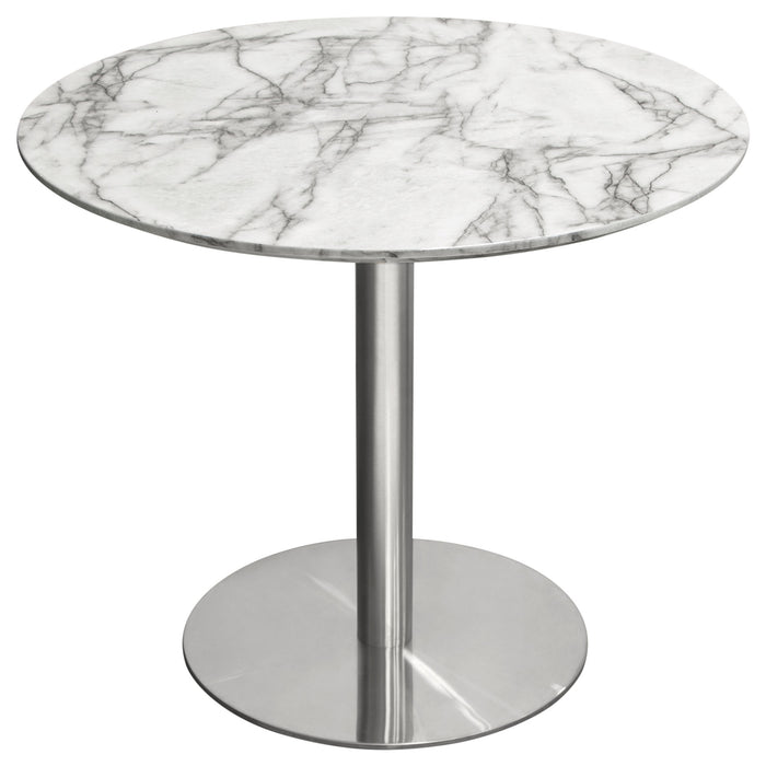 Stella 36" Round Dining Table w/ Faux Marble Top and Brushed Silver Metal Base by Diamond Sofa image
