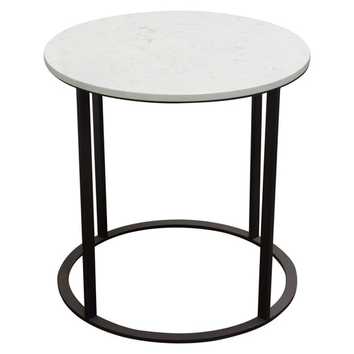 Surface Round End Table w/ Engineered Marble Top & Black Powder Coated Metal Base by Diamond Sofa image