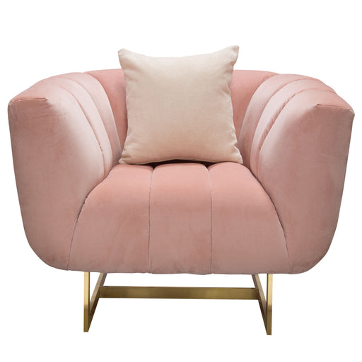 Venus Chair in Blush Pink Velvet w/ Contrasting Pillows & Gold Finished Metal Base by Diamond Sofa image