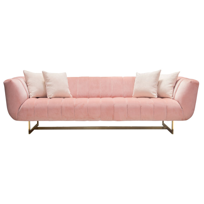 Venus Sofa in Blush Pink Velvet w/ Contrasting Pillows & Gold Finished Metal Base by Diamond Sofa image