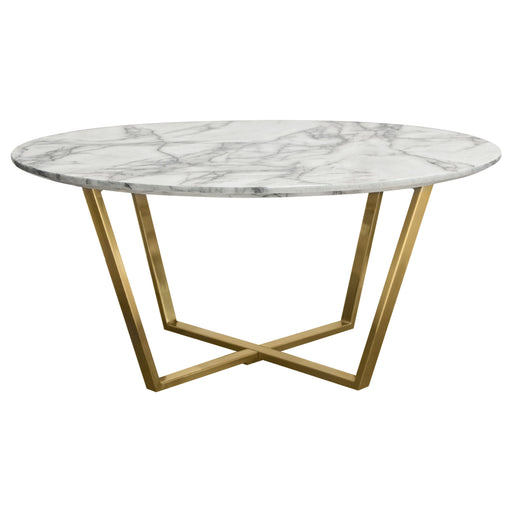 Vida 35" Round Cocktail Table w/ Faux Marble Top and Brushed Gold Metal Frame by Diamond Sofa image