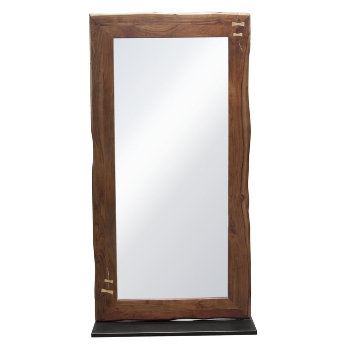 Vista Solid Acacia Wood Mirror w/ Live Edge in Walnut Finish w/ Gold Inlay & Black Self-Supporting Stand by Diamond Sofa image