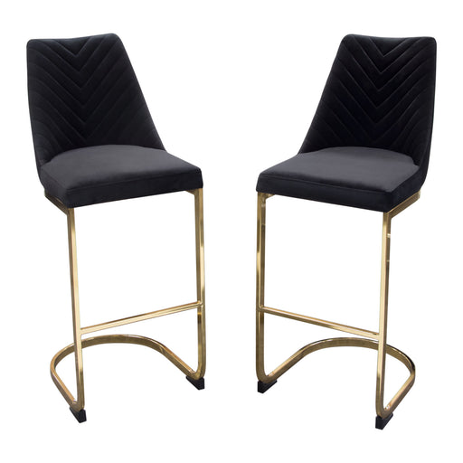Vogue Set of (2) Bar Height Chairs in Black Velvet with Polished Gold Metal Base by Diamond Sofa image