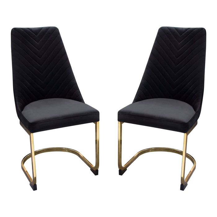 Vogue Set of (2) Dining Chairs in Black Velvet with Polished Gold Metal Base by Diamond Sofa image