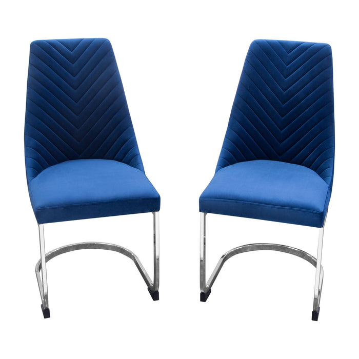 Vogue Set of (2) Dining Chairs in Navy Blue Velvet with Polished Silver Metal Base by Diamond Sofa image